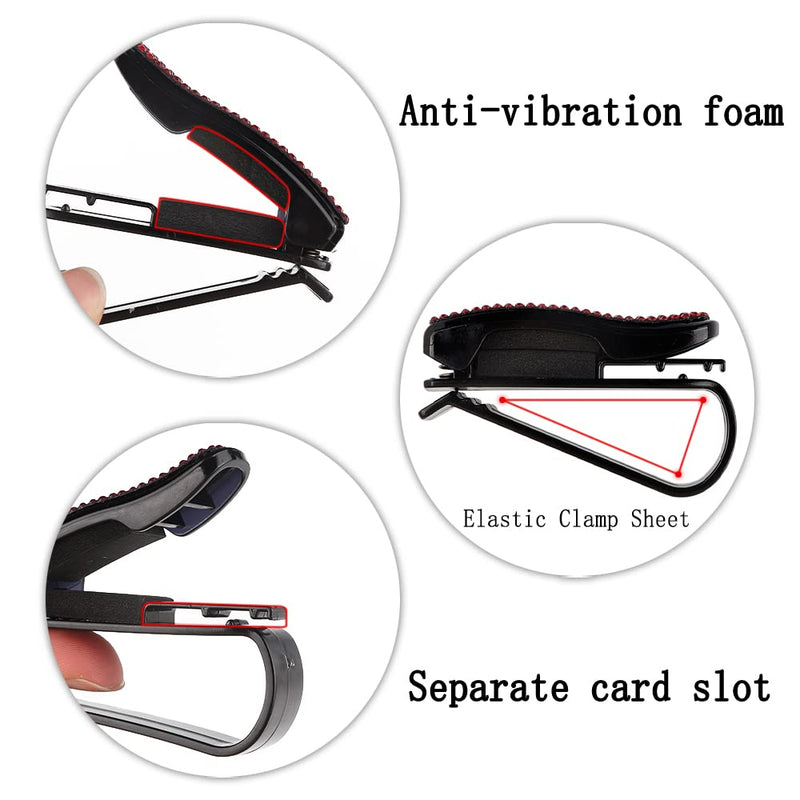 Turcee Set of 2 Bling Rhinestone Car Sun Visor Glasses Holders with Anti-Scratch Sponge,Car Decoration for Women Girls,Ticket Card Clip Visor Organizer,Universal Rhinestone Car Accessories (Red-2pcs) Red-2pcs