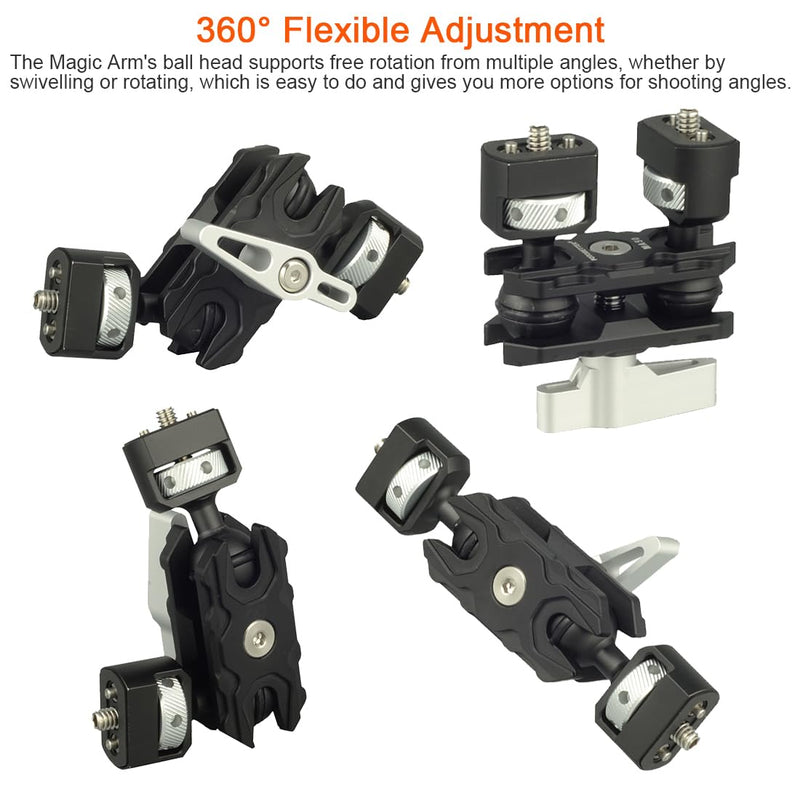 Articulating Magic Arm with 1/4"-20 Screws (with Retractable Locating Pins for ARRI), Flexible Articulating Arm Camera Field Monitor Mount with Dual Ball Heads for Camera Cage