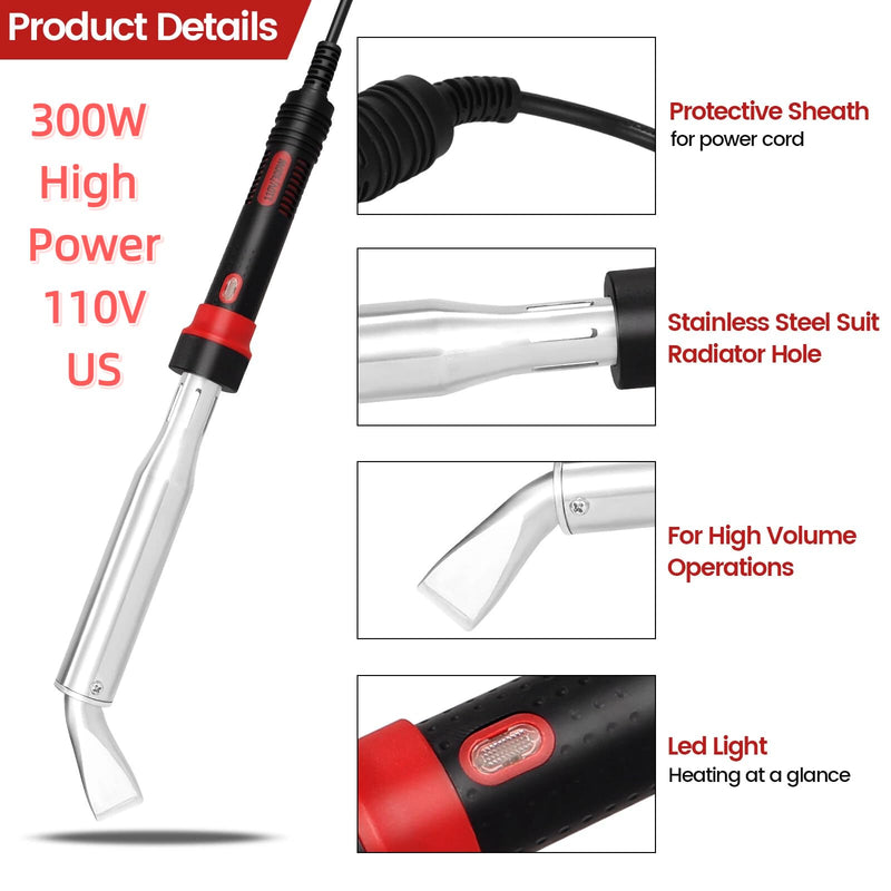 300W High Power Soldering Iron Kit 110V US Plug, Industrial Grade External Heating Soldering Iron with Replacement Tip, Heating Core & Stand for Metal Welding & DIY 300WWT