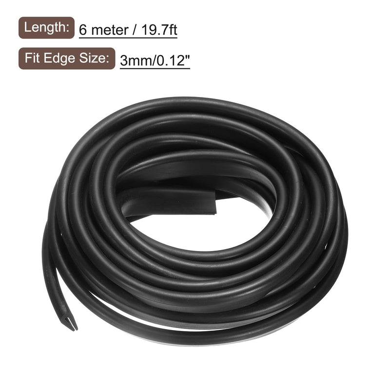 uxcell U Channel Edge Trim, 19.7ft Length Rubber Guard Seal Strip Edge Protector Round Type Fit for 3mm Edge, (5/16" W x 45/64" H) Black Fit 3mm x 19.7'L x 45/64"H x 5/16"W
