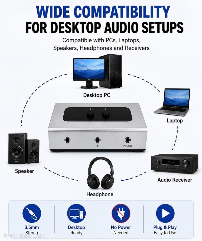 3.5mm Audio Switch, 2 in 1 Out & 1 in 2 Out Audio Selector Switch, Stereo Speaker Switch Box for PC, Laptop, Headphones and Speakers