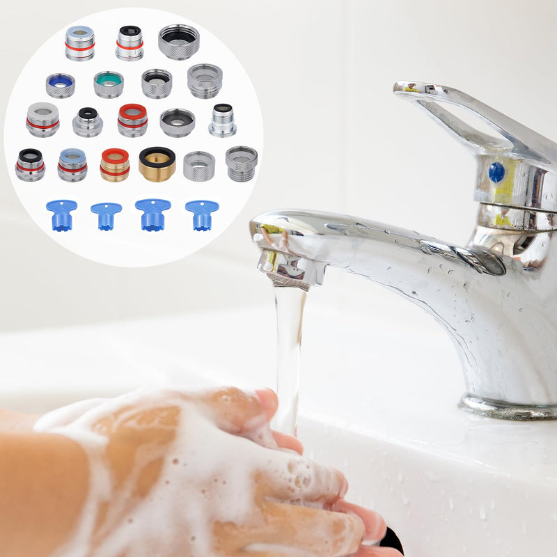 18pcs Faucet Adapter Kit - Brass Faucet Aerator Adapter Set Male Female Sink Faucet Adapter Converter to Garden Hose, Standard Hose in RV, Apply on Both Removable and Insert Aerator 18 pcs set