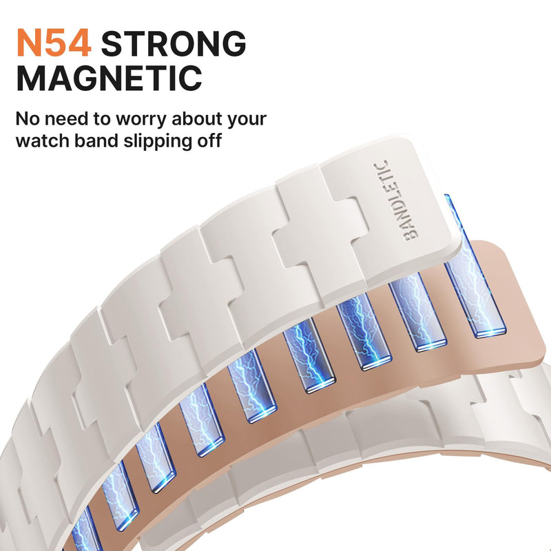 Bandletic Magnetic Silicone Compatible with Apple Watch Bands for Women | Double Sided Wearable, Soft Magnet Sport Strap for iWatch Series 11/10 42mm, 9/8/7 41mm, SE3/SE2/SE/6/5/4 40mm, 3/2/1 38mm Starlight/Milk Tea 38mm/40mm/41mm/42mm(series 11 10)