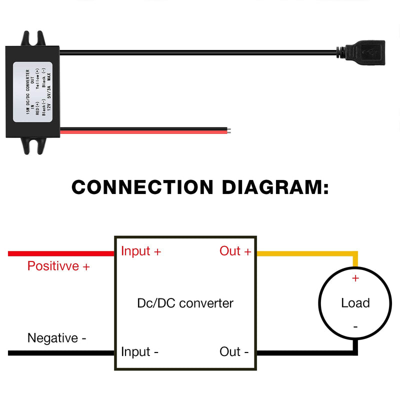 Weewooday 12v to 5v Dc Converter Buck Module USB Output Power Adapter Dc Car Power Converter Regulator(1 Piece) 1