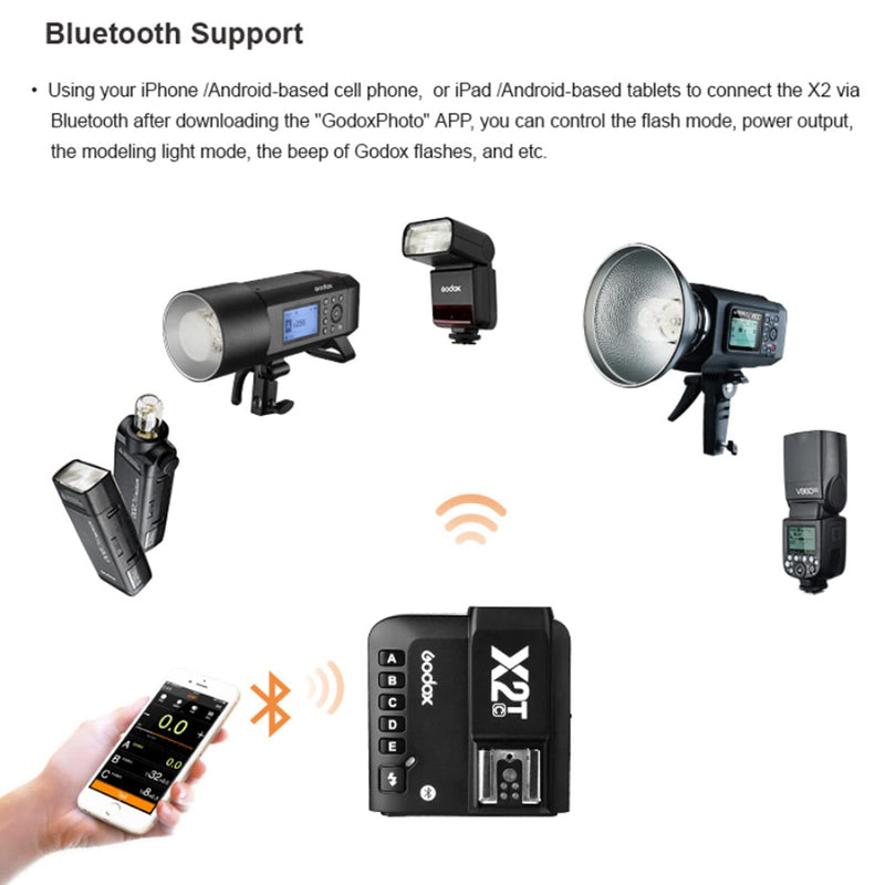 Godox X2T-S TTL Wireless Flash Trigger for Sony, 1/8000s HSS, Bluetooth Connection Supports iOS/Android App Controller, TCM Function, 5 Separate Group Buttons, New Hotshoe Locking, New AF Assist Light