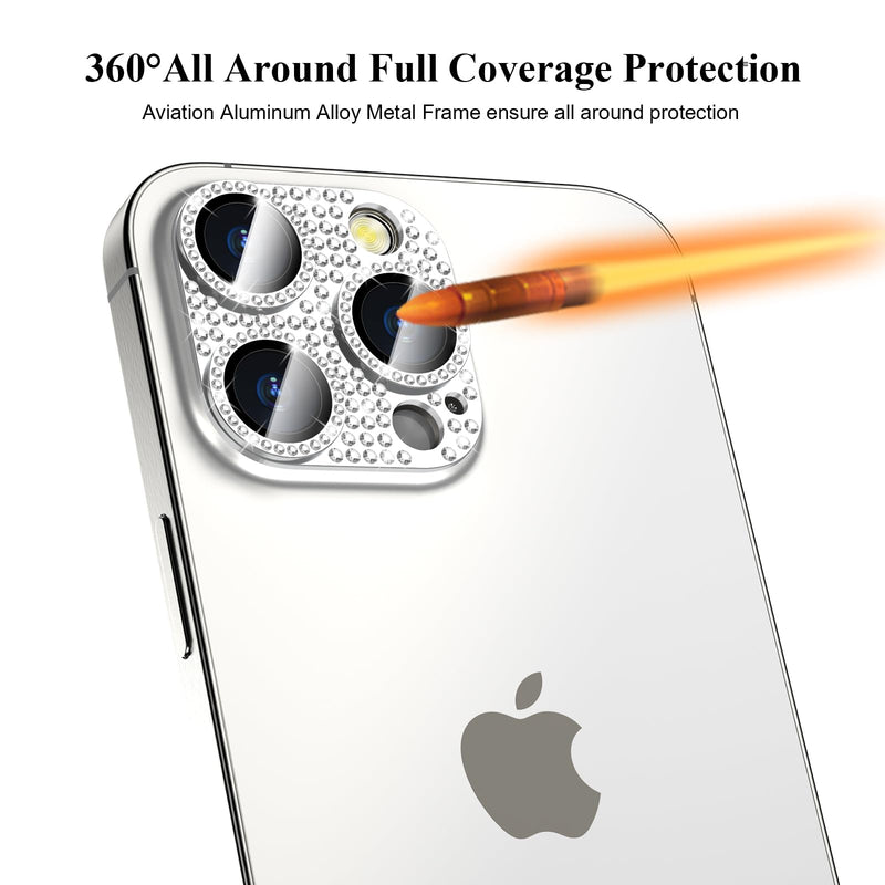 Bling Diamond Camera Lens Protector Cover Compatible for 15 Pro/15 Pro Max Full Coverage Camera Cover Screen Protector[Update] Shatter/Scratch-Resistant Ultra HD/Thin - Silver Diamond iPhone 15 Pro 6.1" / Max 6.7" Whitesilver Diamond