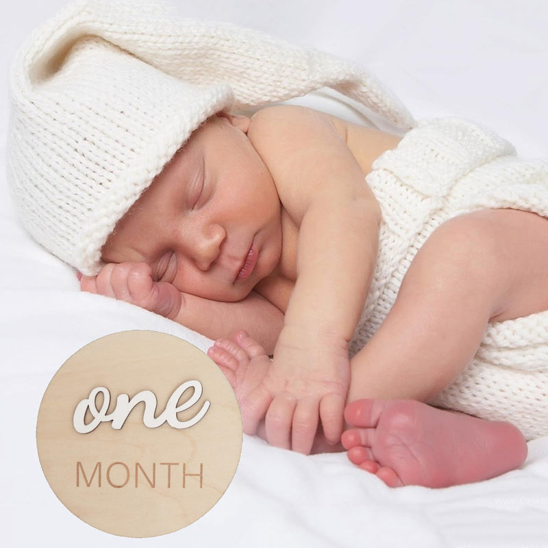 3D Wooden Monthly Milestone Cards, Baby Monthly Milestone Marker Cards, Newborn Memento Milestone to Document Baby's Growth, Pregnancy Journey Sign -incl Announcement & Hello World Sign.