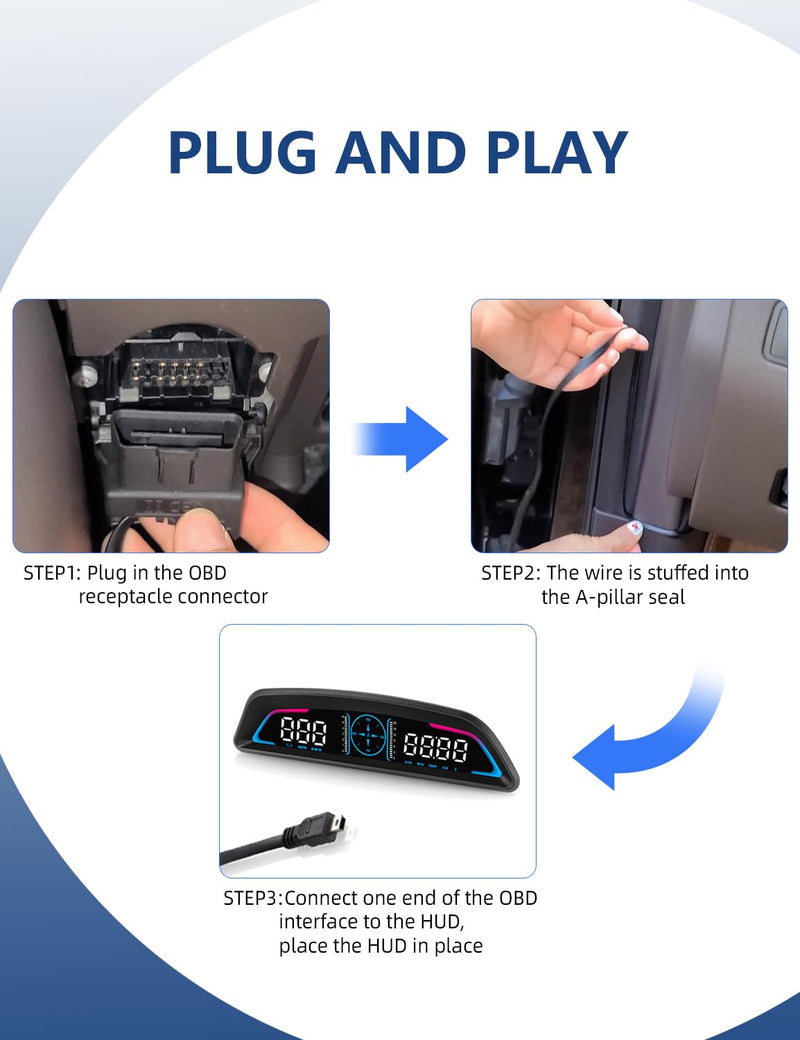  [AUSTRALIA] - OBD2 Speedometer for Car Digital with Time, Speed, Mileage, RPM, Volt, Water Temp, Overspeed, Fatigued Driving Alert LCD Screen OBD2 Guage Display for Car Head Up Display HUD for Most 2008+ Sedan Cars