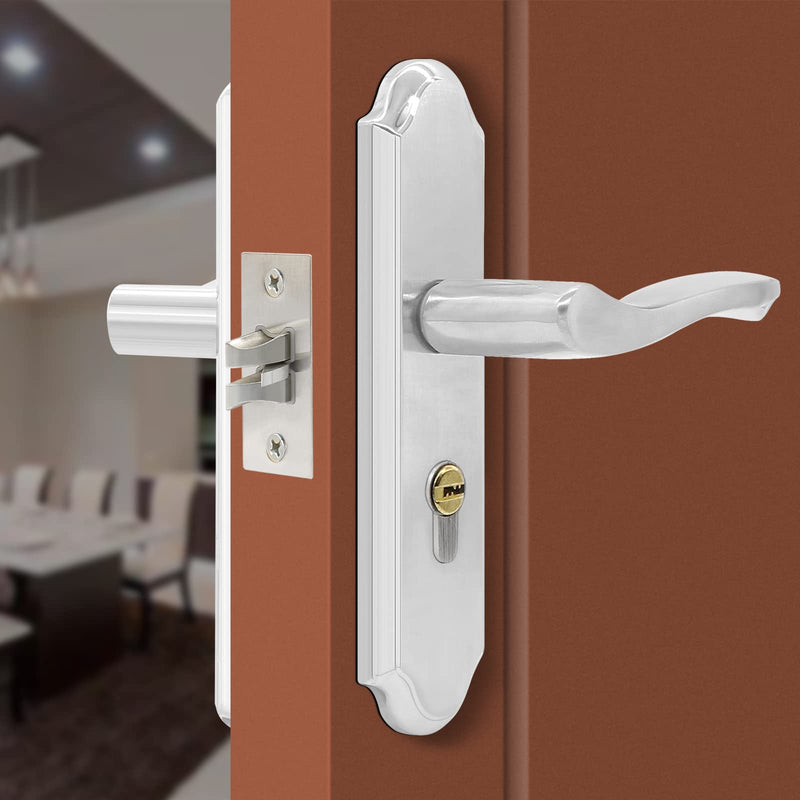 Front Door Lock Set Single Cylinder Handle and Deadbolt Lock Set with Door Lever, 6.5" Screw Hole Distance, Silver 165mm/6.5" Hole Distance, Single Cylinder