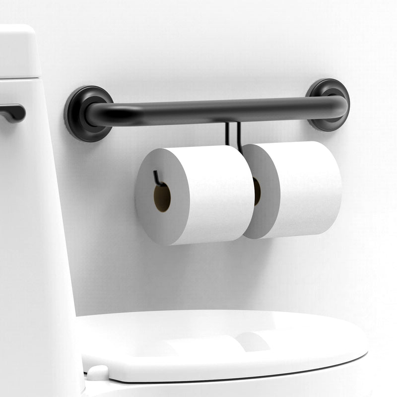ADA Compliant Grab Bar with Toilet Paper Holder (2 Mega Rolls), 500lbs Weight Support, 1-1/4 x 16 inch for Stud Mount, Matte Black