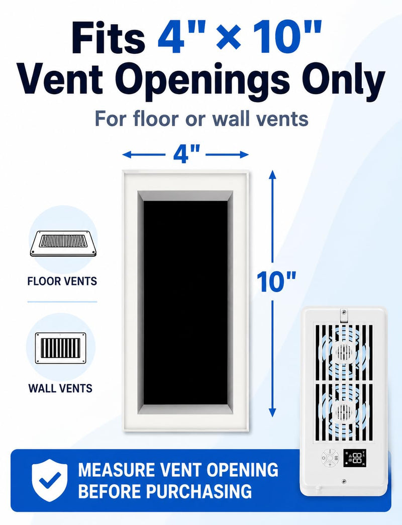 Register Booster Fan for 4” x 10” Vents, Remote Control, 3 Modes, 10 Speeds, Built-In Display, Fits Floor or Wall Registers, Removable Front Cover, Home HVAC Airflow Support - Off White