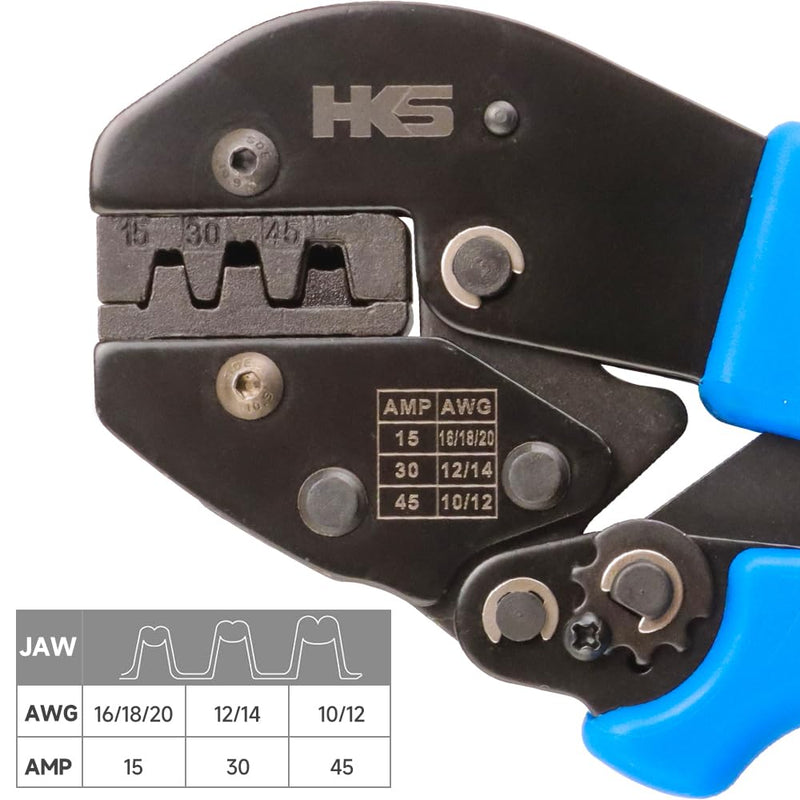 HKS Ratchet Powerpole Crimping Tool 31Pcs Kit with 15A 30A 45A Power Connectors and Caps, Crimper with Build-in Orientation Block AP-15 Crimper + 31PCS Kit