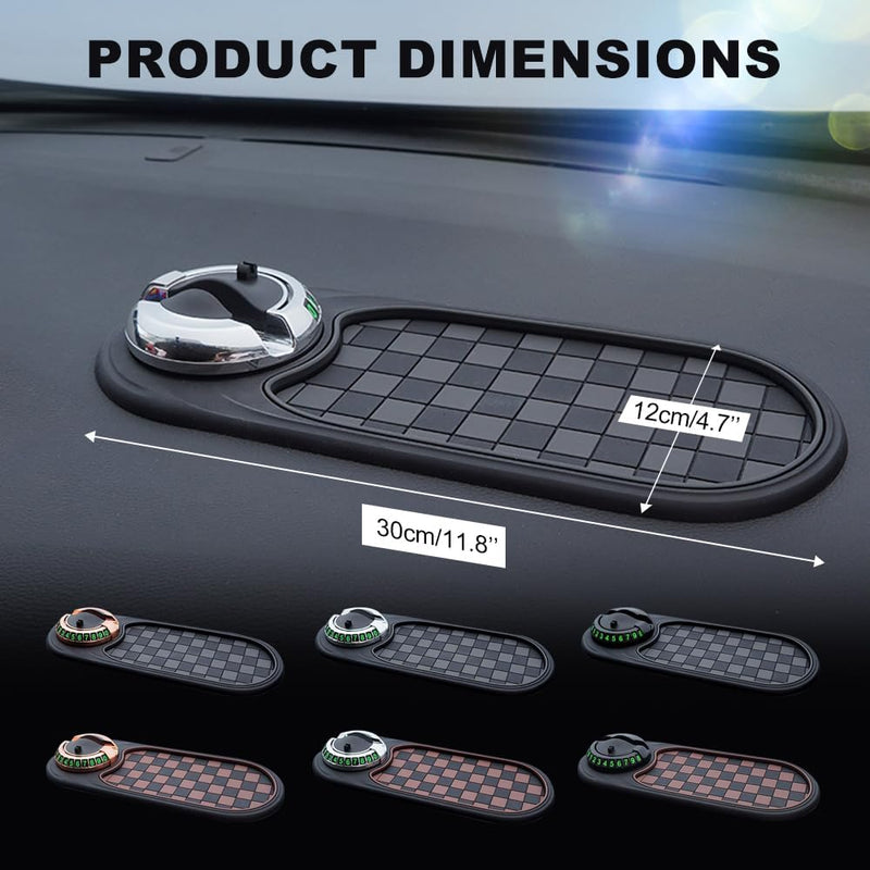 Multifunction Car Anti-Slip Mat, Upgrade Car Anti-Slip Mat Phone Holder with Temporary Parking Number, Rotatable Anti Skid Car Dashboard Pad for Phone Sunglasses Keys (Brown+Gold) Brown+Gold