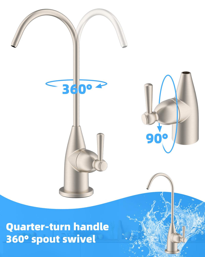 Hibbent Drinking Water Faucet for Bar and Kitchen Sink, Stainless Steel Reverse Osmosis RO Faucet for Under-Sink Filtration System, Brushed Nickel Finish