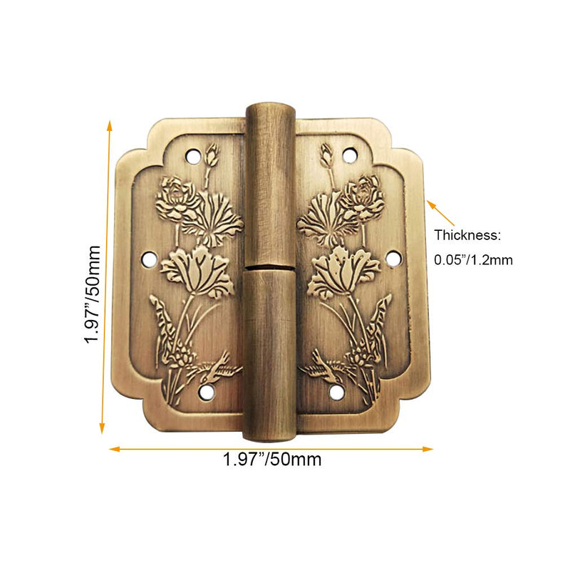4Pcs Antique Brass Visible Small Hinges, 2x2 Inches Furniture Cabinet Drawer Double Door Removable Hinges
