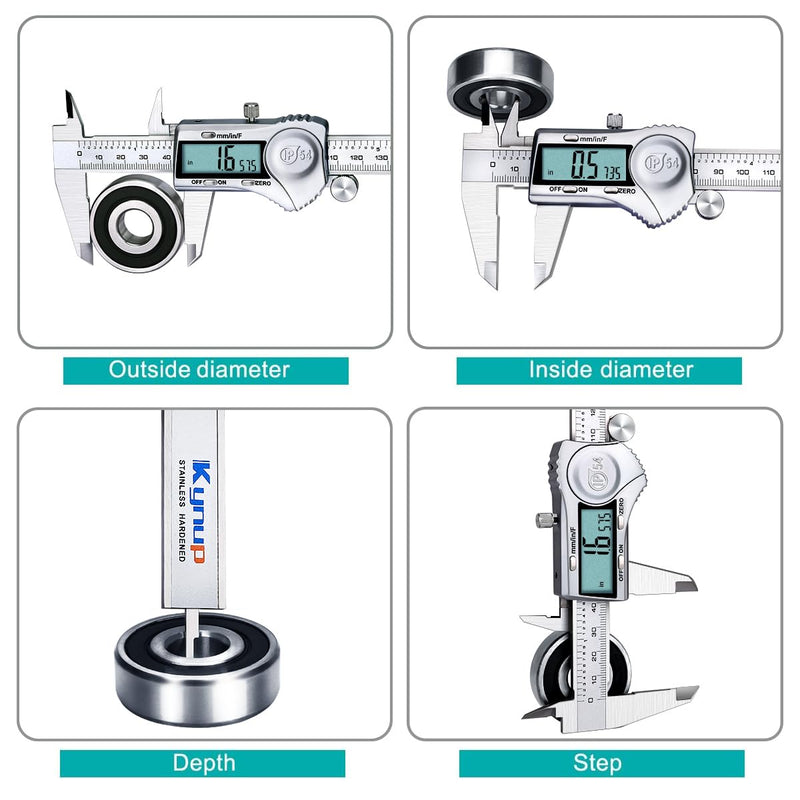 Kynup Digital Caliper, Caliper Measuring Tool Outside Micrometer, Vernier Dial Caliper, 6 Inch Caliper DIY Tool, Stainless Steel, IP54 Splash Proof, Inch Metric Fraction Switch, Large LCD Screen Silver 150mm