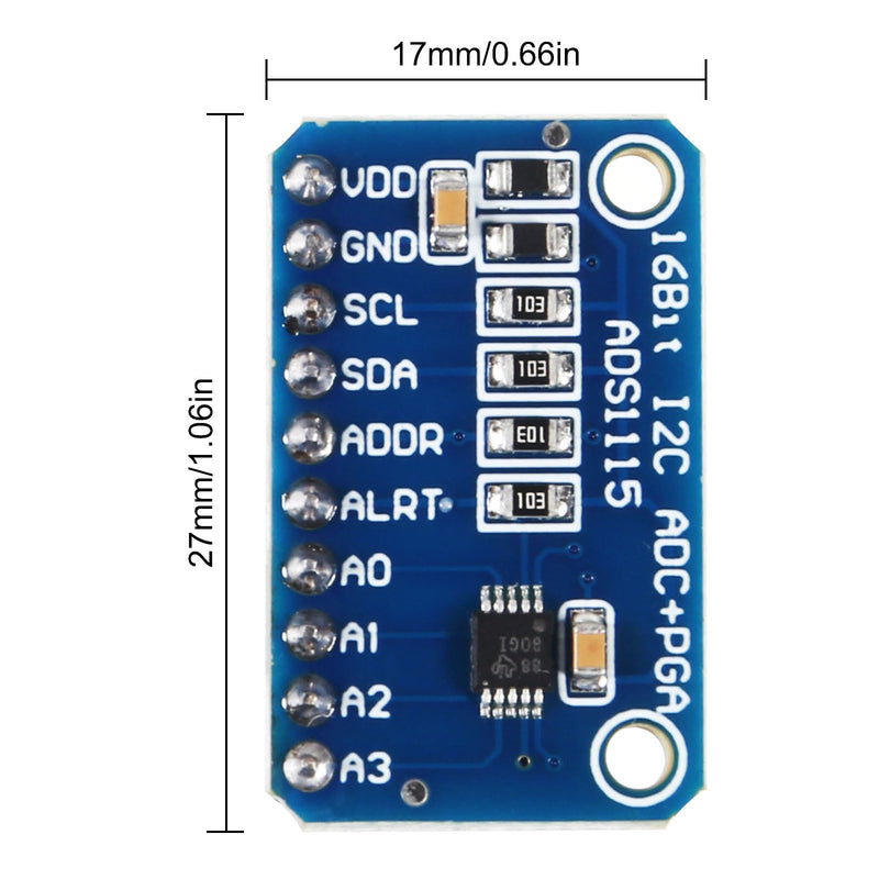 5pcs Pre-Soldered ADS1115 16 Bit 16 Byte 4 Channel I2C IIC Analog-to-Digital ADC PGA Converter with Programmable Gain Amplifier High Precision ADC Converter Development Board for Raspberry Pi
