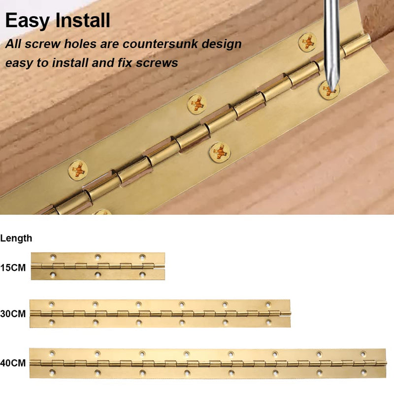 16 Inch Gold Stainless Steel Piano Hinges, 4 Pcs Continuous & Piano Hinge with Holes, Heavy Duty Piano Hinge 0.04" Leaf Thickness, 1.2'' Open Width for Furniture Cabinet Door Wooden Box Woodworking 16 Inch