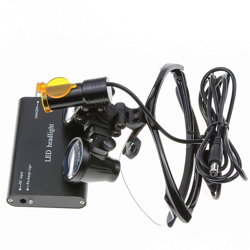 3.5X Binocular Loupes Magnifying Glasses + 5W Magnifying Lamp LED Headlamp with Filter Aluminum Box Black