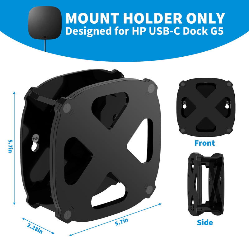 Wall and Under Desk Mount for HP USB-C Dock G5, Acrylic Docking Station Mounting Holder Compatible with HP USB-C Dock G5, for HP USB-C/A Universal Dock G2 (Black Holder Only)