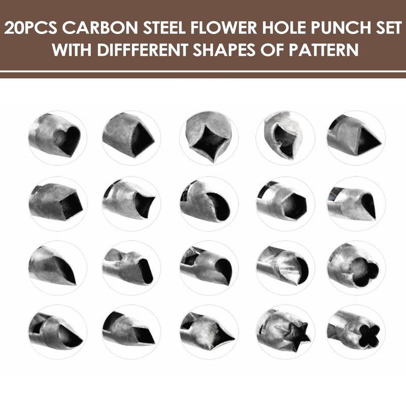 ZJchao 20pcs Leather Punch Set Multiple Shapes Carbon Steel Hollow Punch for Belts Watch Straps Wallets Fabric Thin Leather 5mm Belt Hole Puncher