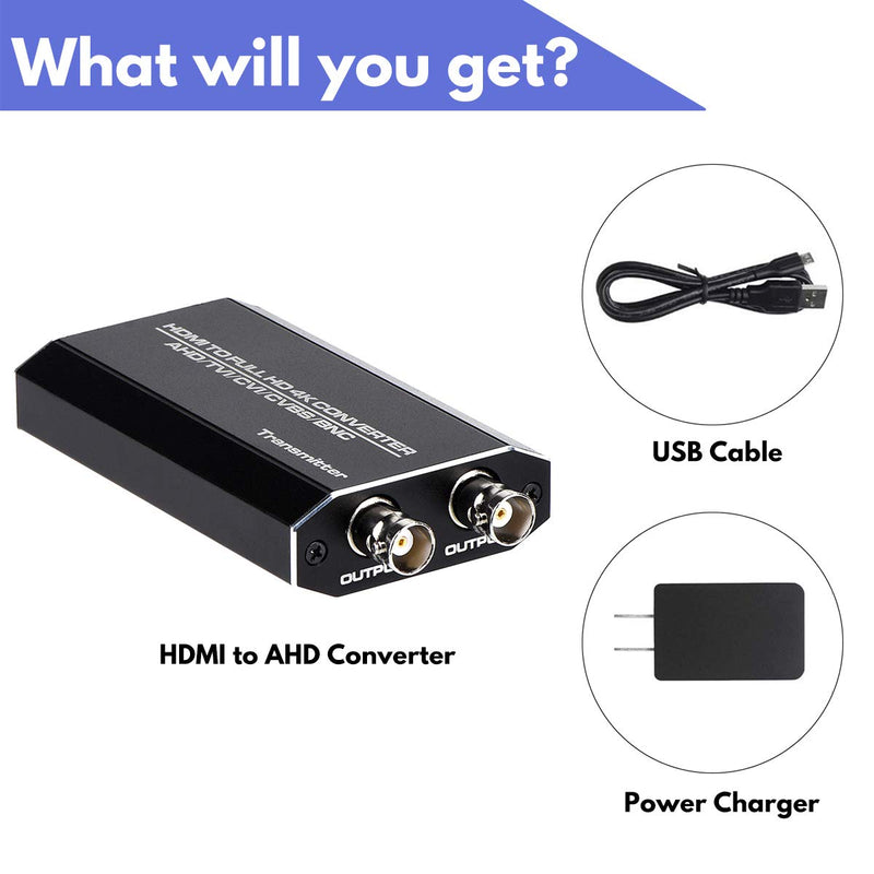 HDMI to AHD Converter, HDMI to AHD Adapter with AHD Loopout 500M Repeater for HD CCTV Outdoor Home Security Surveillance IP Camera System AHD DVR NVR Video Recorder
