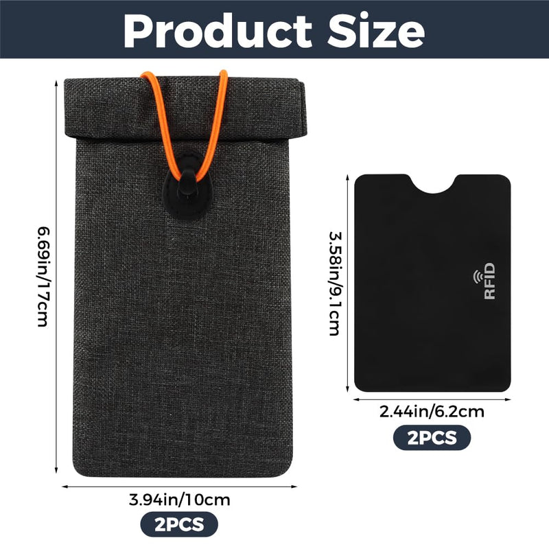 2 Pcs Faraday Bag for Phones, GPS & Signal Blocking Pouch Black | RFID Privacy Protection Case with Card Sleeve - Black Signal Blocking Bag for Personal Security