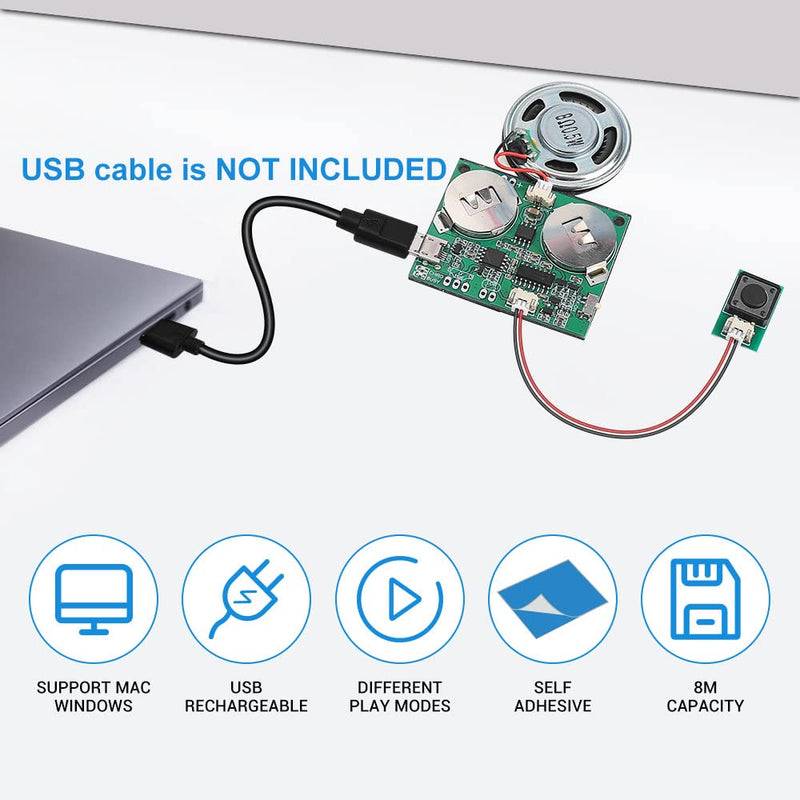 Sound Module, Icstation Programmable Sound Chip for Greeting Card 8M USB Charging Sound Board for DIY Halloween Presents, Compatible with Windows and Mac Computer Rechargeable