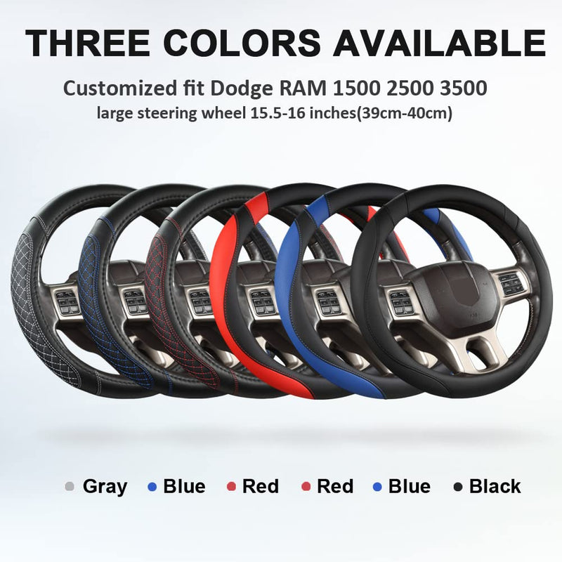 West Llama Customized Auto Car Steering Wheel Cover for Dodge RAM 1500 2500 3500, 15.5-16 inch (Black-Large Size) Large size (15 ½''-16'') A-Black