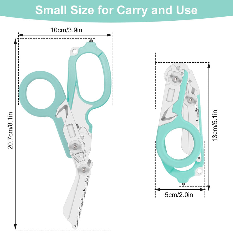 Trauma Shears, 6 In 1 Emergency Shears, Stainless Steel Foldable Trauma Scissors with Compatible Holster, Outdoor Camping Rescue Tools, Ideal for EMTs, Nurses, and First Responders (Turquoise) Turquoise