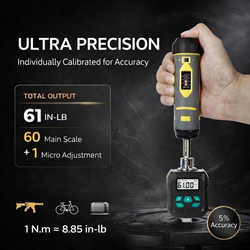 Torque Wrench Screwdriver Set,10-70 Inch Pounds, 40 S2 Bits - Hex,Torx, Flat,Phillip,Square and Torx Security Bits for Accurizing Scope Mounting, Bicycle Repairing and Maintenance (42PC) Screwdriver/42pc