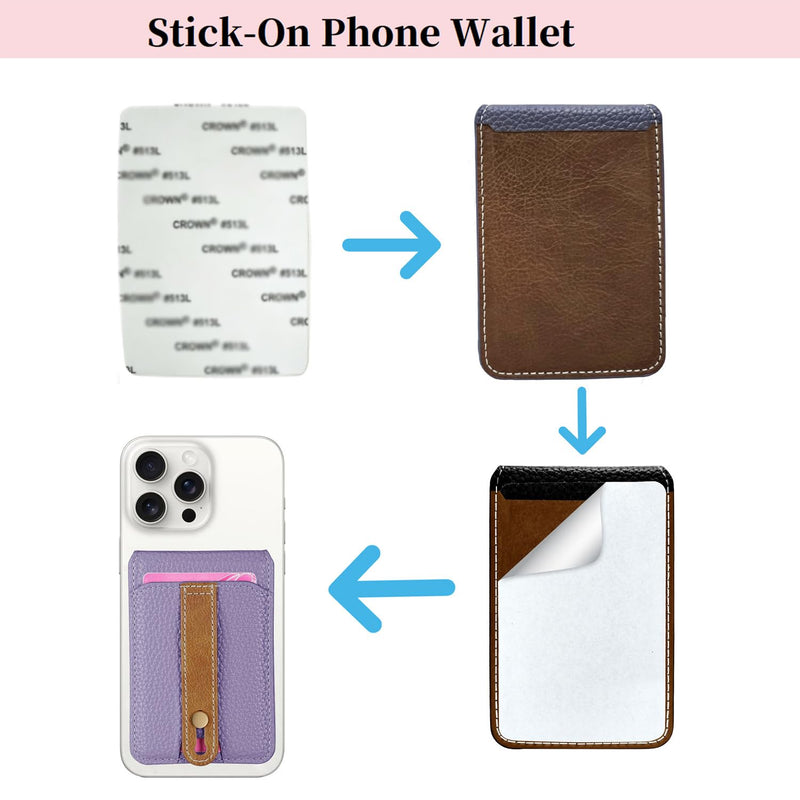 phone wallet stick on, PU Leather Wallet Stand, Mini Wallet | Holds 4 cards with photo window, grip strap, mini mirror and adjustable kickstand for phones cases, Pink