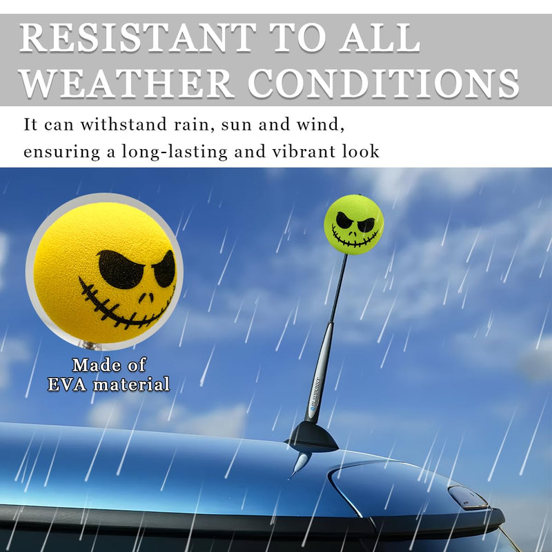 4 PCS Car Antenna Toppers, Funny Halloween Skull Spooky Smile Car Antenna Areial Balls, Skull Smile Face Antenna Topper Exterior Decor Doll for Most Vehicles, Car Accessories