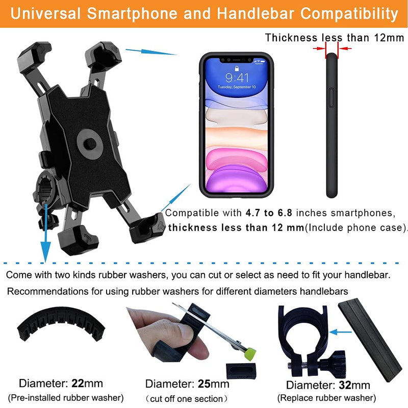 2025 Upgraded Bike Phone Mount, Easy Install and Quick Release Bicycle - Motorcycle Handlebar Phone Mount Holder, Bike Phone Holder for iPhone and More 4.7-6.8 inch Cell Phone