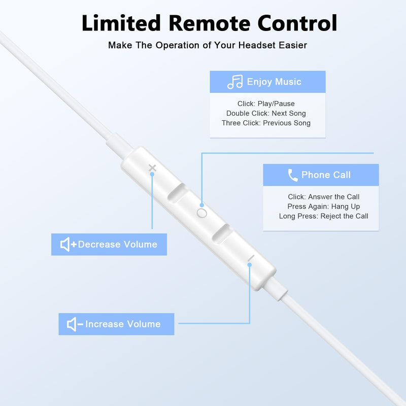 2 Pack [Apple MFi Certified] USB C Headphones Wired for iPhone 17 16 15 | Wired Earbuds with Microphone & Remote Control Noise Cancelling Type C Earphones for iPhone 17 16 15 Pro Max,iPad Pro,Galaxy CWhite