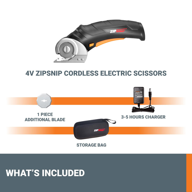 Worx Zipsnip Cordless Electric Scissors, Rechargeable Cardboard Box Cutter, 4V Powerful Fabric Scissors with 2 Safety Blades & Storage Bag WX082L.2 4V Zipsnip (2 Blades & Storage Bag included)
