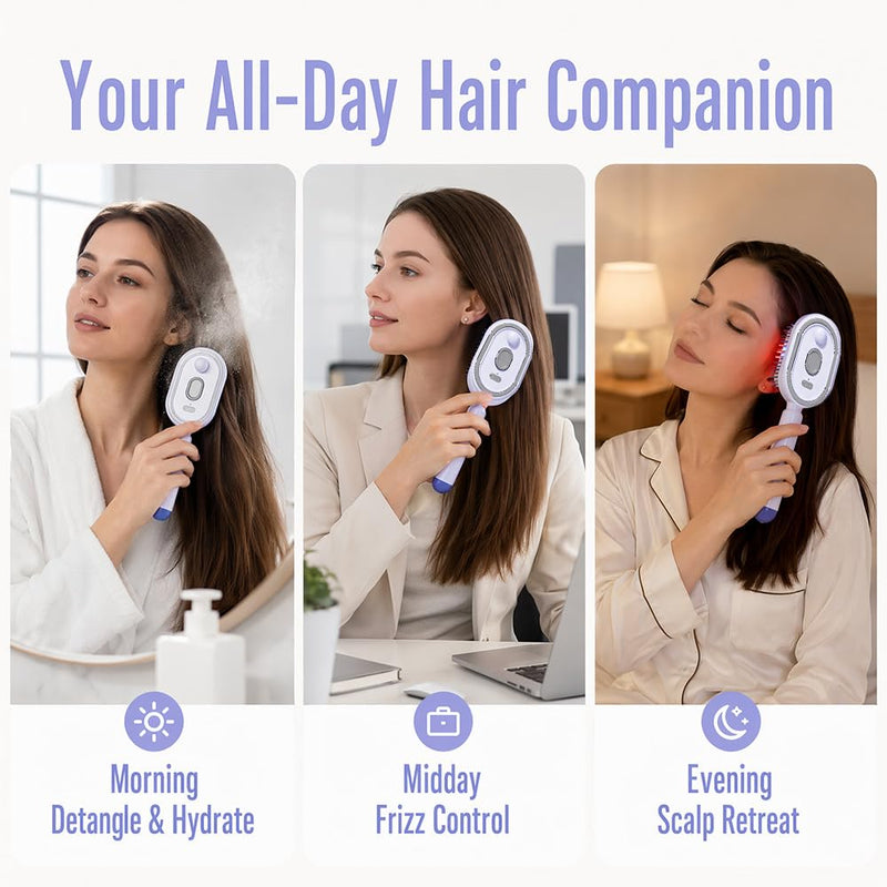 Electric Spray Air Cushion Massage Comb, Rechargeable Detangling & Anti-Frizz Hair Brush, Hair Brush with Water Spray, Self-Cleaning Anti-Tangle, Steam Hair Straightener for Wet & Dry Hair(Purple)