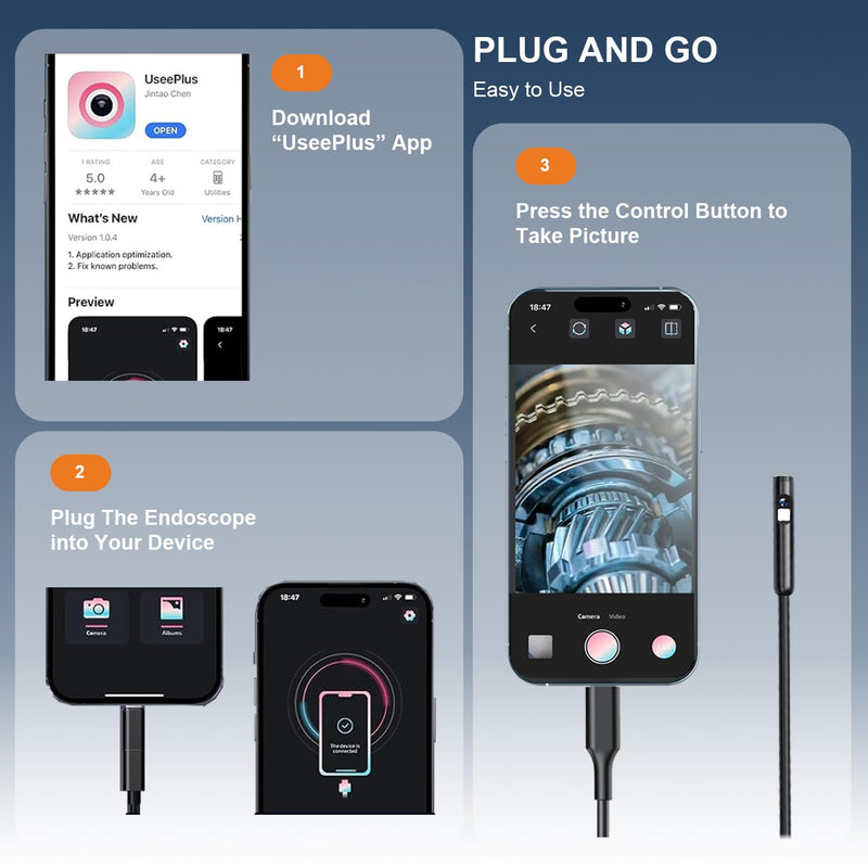 【Dual-Lens BORESCOPE Inspection Camera HD with Light】 Endoscope with Adjustable LED - Compatible with iPhone, Samsung, iPad, iOS & Android - 3.0MP HD, IP67 Waterproof, 16.5ft/5m
