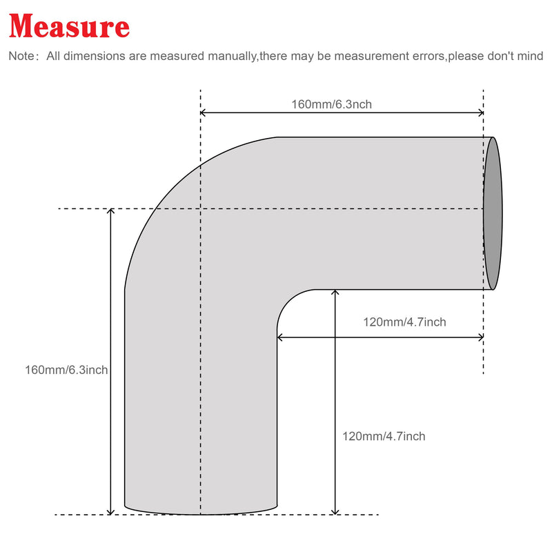 90 Degree Elbow Coupler Silicone Hose 4-Ply 3-inch for Turbo/Intercooler/Intake Piping,Length 120mm Thickness 5mm with T-Bolt Clamp 3 Inch