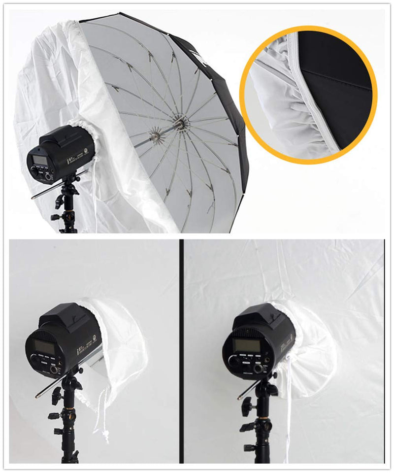 HappyGo 60 Inch Parabolic Umbrella Diffuser Cover, Soft Light Cloth for 16 Rods, Black/Silver Parabolic Reflective Lighting Umbrella with Elastic Band