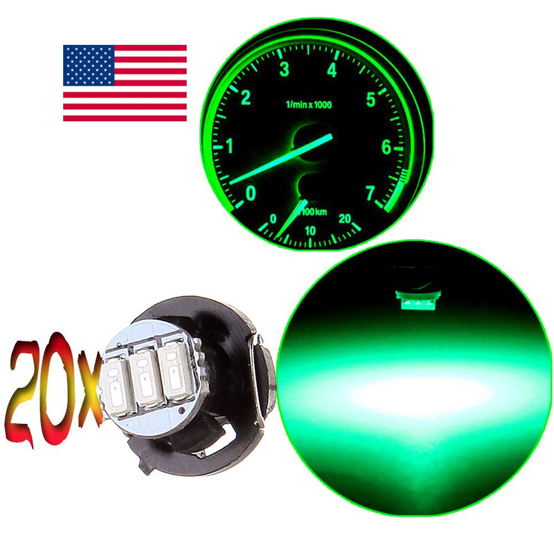 cciyu 20 Pack T4/T4.2 Green Neo Wedge 3LED A/C Light Bulbs Replacement For Indicator Light Instrument Panel Light