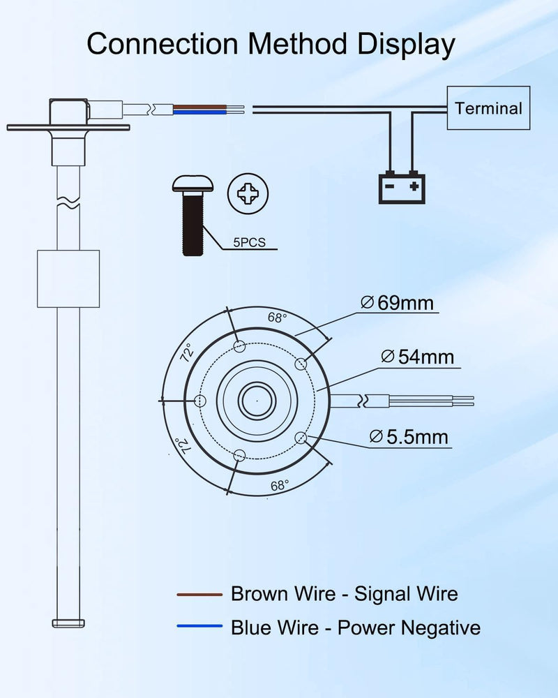 Boat Fuel Tank Sending Unit, 240-33ohms 8in (200mm) Fuel Water Level Sensor, 316 Stainless Steel Fuel Sending Unit and Gauge Kit for Boat Car Truck RV 8" sensor & gauge