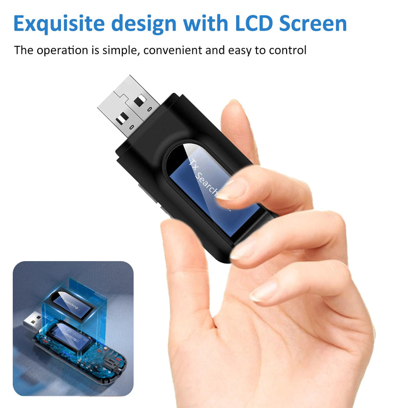 USB Bluetooth 5.0 Transmitter Receiver, Wireless Audio Adapter w/Screen &Microphone for Handsfree Calling and Music Streaming, 3.5mm Bluetooth Aux Adapter for TV/PC/Car/Home Sound System
