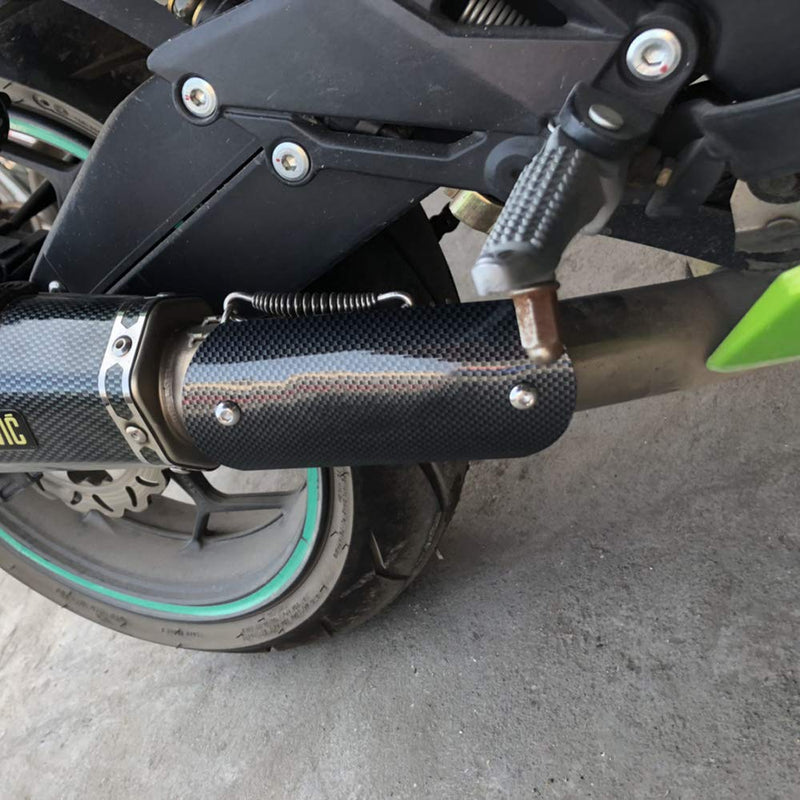 Dreamseek Exhaust Heat Shield for Universal Motorcycle Stainless Steel Middle Pipe Heat-shield Link Muffler Protector Curved Cover Carbon Fiber Style with 2 Clamps