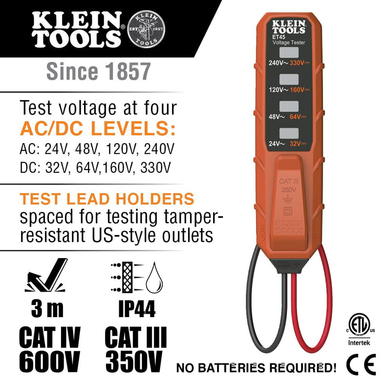 Klein Tools ET45VP Electrical Test Kit with GFCI Outlet Tester and AC/DC Voltage Tester Tester Kit