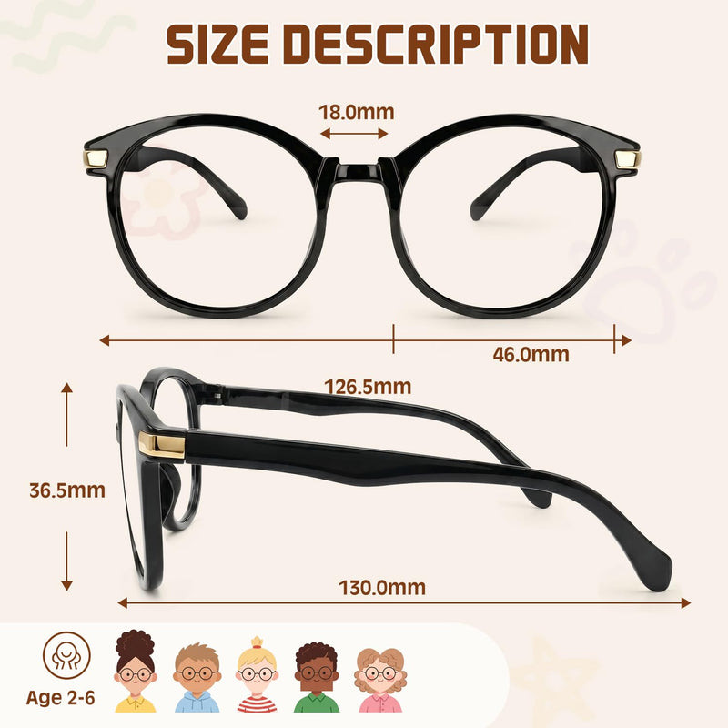 Round Kids Blue Light Glasses, Ages 2-6 | Flexible, Anti-Glare & Lightweight Eye Protection for Toddlers, Ideal for Tablets & Daily Screen Use A1 Black+white+pink Clear Age 2-6