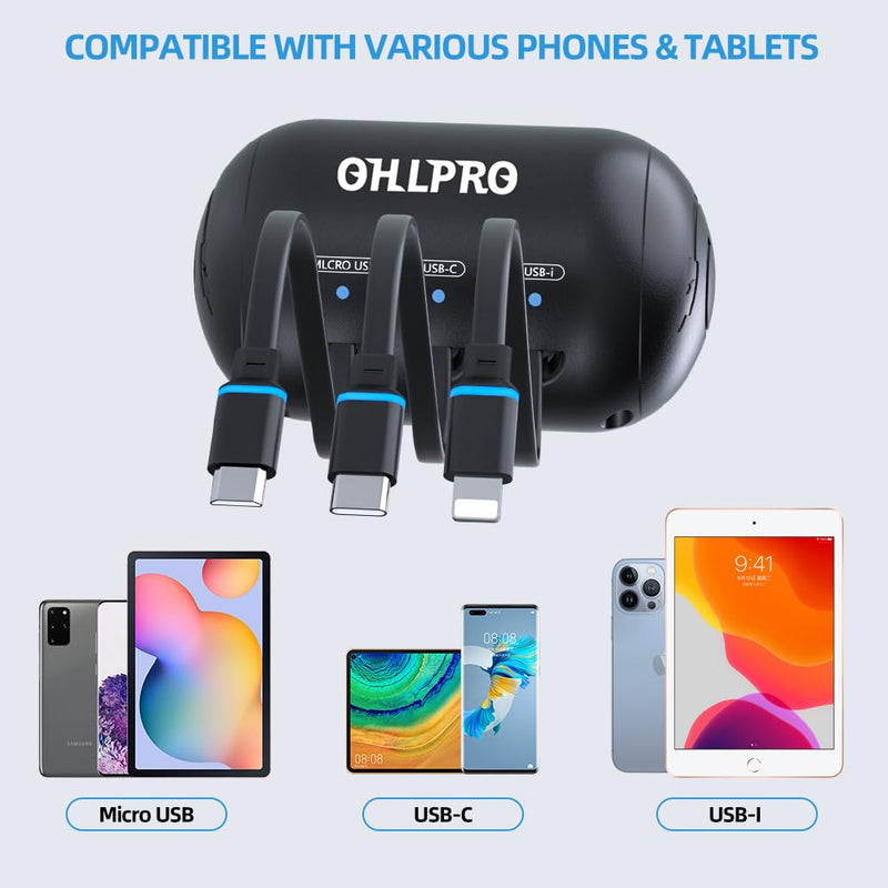 OHLPRO Multi Car Retractable Backseat 3 in 1 Car Charging Station Box Compatible with All Phones | iPhone | Samsung | Uber Taxi Lyft Turo Ride Share Customer Charging Dock Attach to Headrest 2 Pack | 3-IN-1 Charging Station