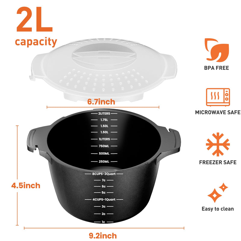 Microwave Cookware Steamer, 2 Quart Microwave Steamer for Vegetables, Microwave Cooker with Vent Lid- BPA Free, Freezer Safe