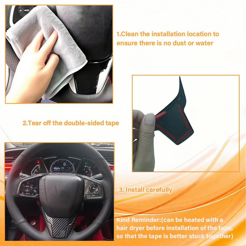 Steering Wheel Trim Decoration Steering Wheel Button Cover Trim Sticker Compatible with Honda Civic Accessories 10th Gen 2016 2017 2018 2019 2020 2021 ABS Carbon Fiber Style (6 PCS) Steering Wheel Trim 3 Pcs