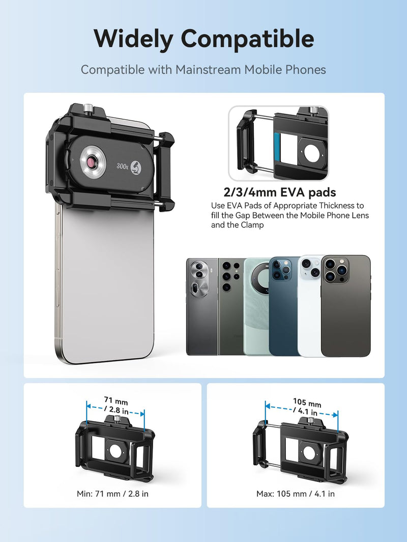 MIAO LAB 300X Phone Microscope Lens, Phone Camera Micro Lens with Universal Clip/LED Light/CPL, Mini Pocket Microscope Attachment for iPhone 17/16/15/14/13 Series and Most Smartphone MS300(300X) MS300 (300X)